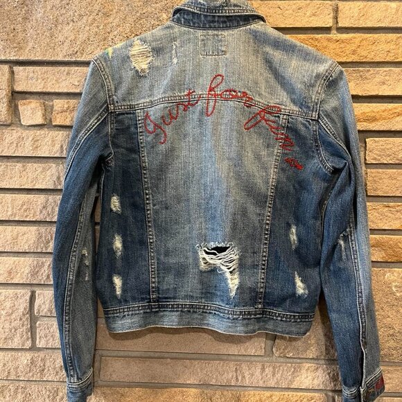 American Eagle Jacket Women’s Blue Denim Embroidered Flowers Just For Fun S - Picture 4 of 4